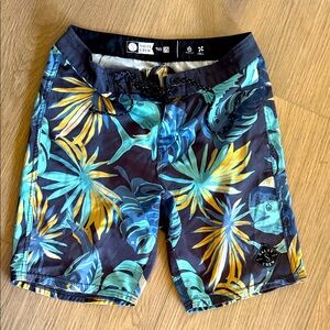 Salt Crew Boys Hawaii Leaf Print Board Shorts - Blue and Yellow
